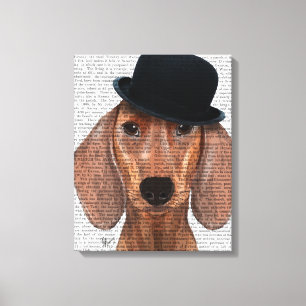 Toile Dachshund avec le Casquette de Black Bowler