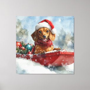 Toile Dachshund Dog in Sledge Let it neige Noël