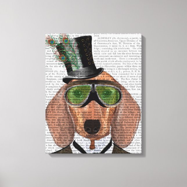 Toile Dachshund Green Gogges Top Hat (Recto)