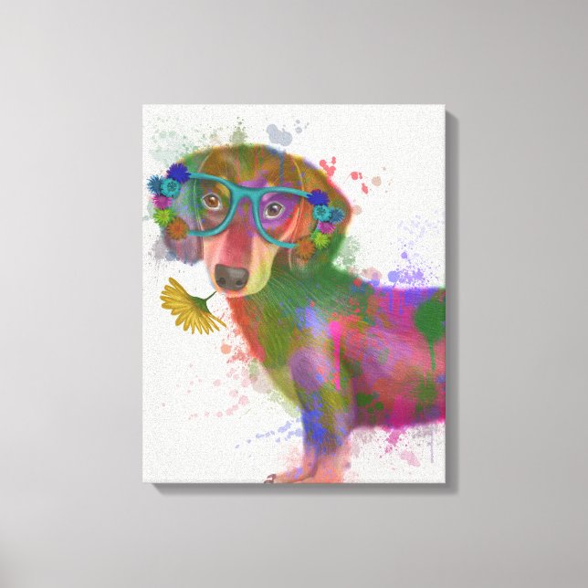Toile Dachshund & Lunettes Rainbow Splash (Recto)