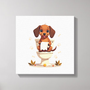 Toile Dachshund Mignon Vintage sur Toilettes Dessin Anim