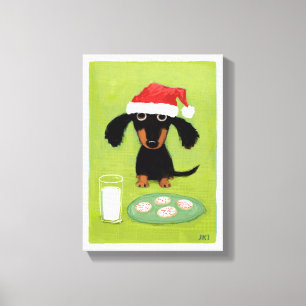 Toile Dachshund Santa Clause amusante avec le lait et le