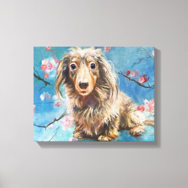 Toile Dacshund en fleurs de cerisiers (Recto)