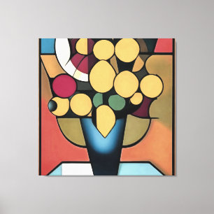 Toile Daffodiques Jaunes Dans Un Vase Bleu Style Géométr