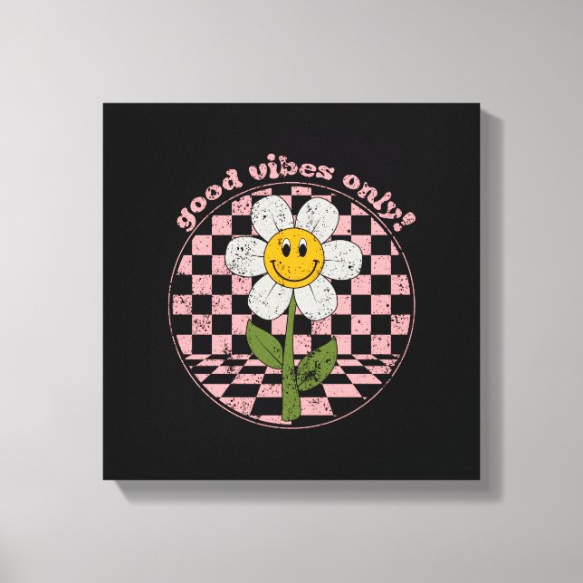 Toile Daisy rétro des années 70 | Good Vibes uniquement (Recto)