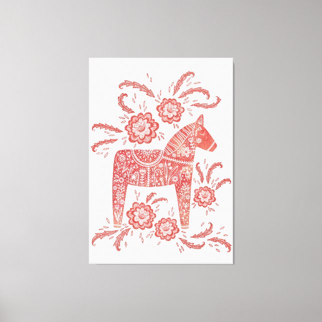 Toile Dala suédois Cheval Rouge et Blanc Art populaire (Recto)