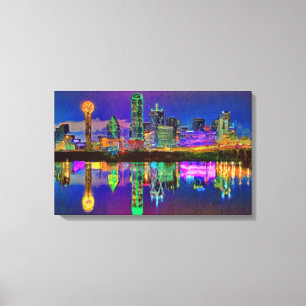 Toile Dallas Skyline à la nuit Chrome Edité Canvas Art
