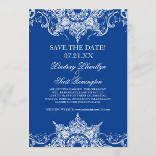 Toile Damask Swirl Save the Dates Royal Blue Invitation
