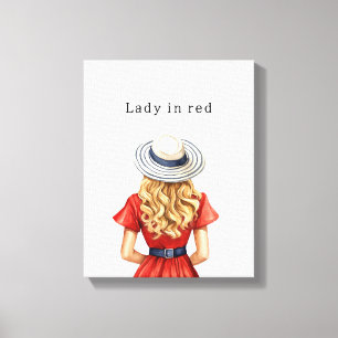 Toile Dame en robe rouge