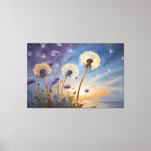 Toile Dandelions captivants dans Nightsky AI Art Peintur