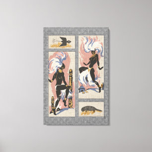 Toile Danseurs Tribaux Rétro Modernes_Noir_Gris_Rose_Ble