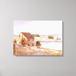 Toile d'aquarelle de la maison des pêcheurs Imprim