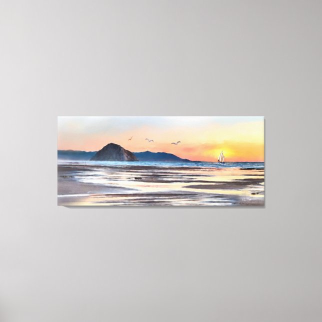 Toile d'aquarelle Morro Bay Sunset Sail Imprimer (Recto)