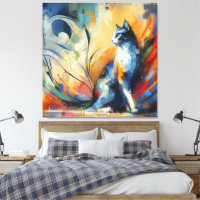 Toile d'art abstrait de chat vibrant | Coloré