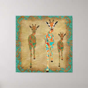 Toile d'art des girafes ambrées et azur