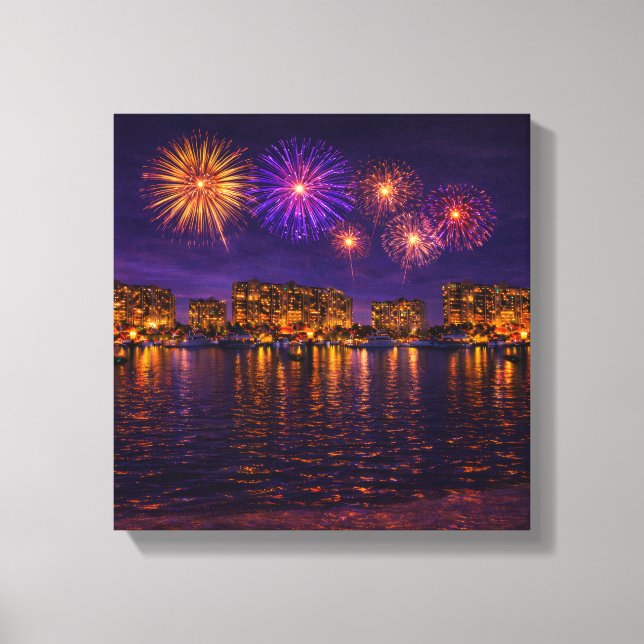 Toile d'art mural Feux d'artifice nocturnes sur le (Recto)