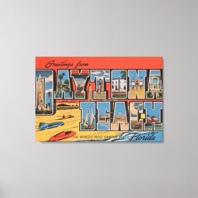 Toile Daytona Beach, Floride - Grandes Lettres Scènes (Recto)