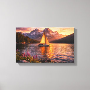 Toile de bateau à voile au coucher du soleil sur u