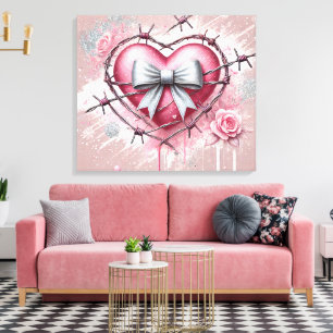 Toile de cœur rose