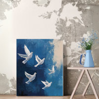Toile de colombe Abstraite bleue Art mur - Oiseau 