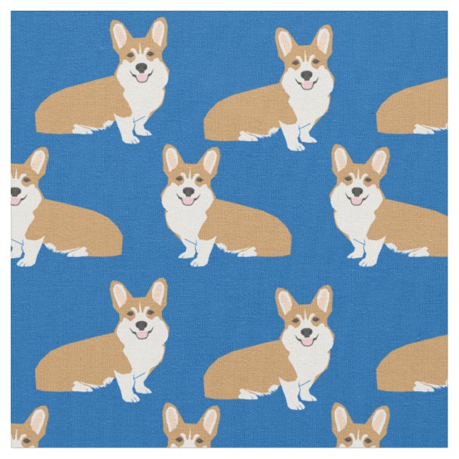 Toile de corgi - dessin de tissu de corgi bleu (Fermer)