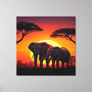 Toile de couché de soleil éléphant.
