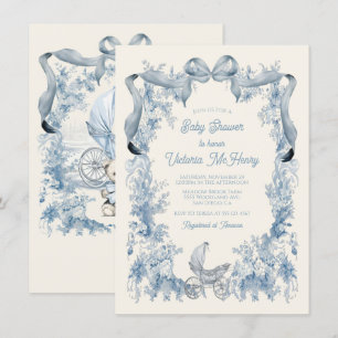 Toile De Joey Floral Bow Baby Shower Invitation