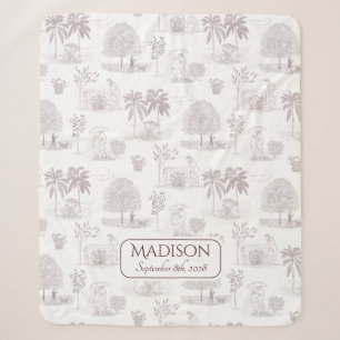 Toile de Jouy Baby Blanket with Name Birth Date