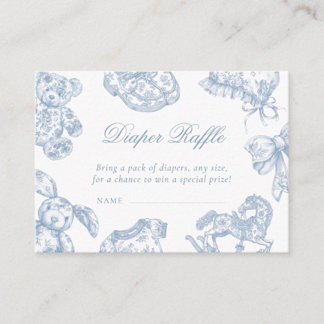 Toile de Jouy Baby Shower Diaper Raffle Enclosure Card (Front)
