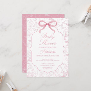 Toile De Jouy Baby Shower rosa con invitación a Bo Invitation