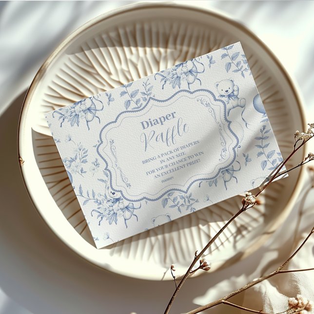 Toile De Jouy Bear Baby Shower Diapper Raffle Enclosure Card (Creator Uploaded)