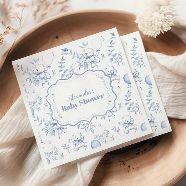 Toile De Jouy Bear Baby Shower Napkin (Creator Uploaded)