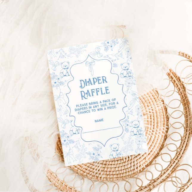 Toile De Jouy Bear Blue Diaper Raffle  Enclosure Card (Creator Uploaded)