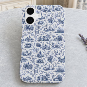 Toile de Jouy bleue motif branche de rose de campa