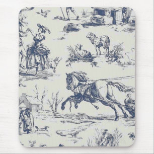 Toile de Jouy bleue Mouse Pad