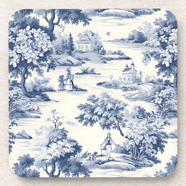 Toile de jouy,blue and white,porcelain, coaster (Front)