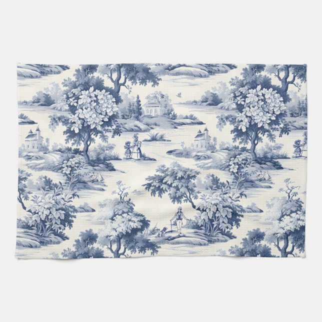 Toile de jouy,blue and white,porcelain, kitchen towel (Horizontal)