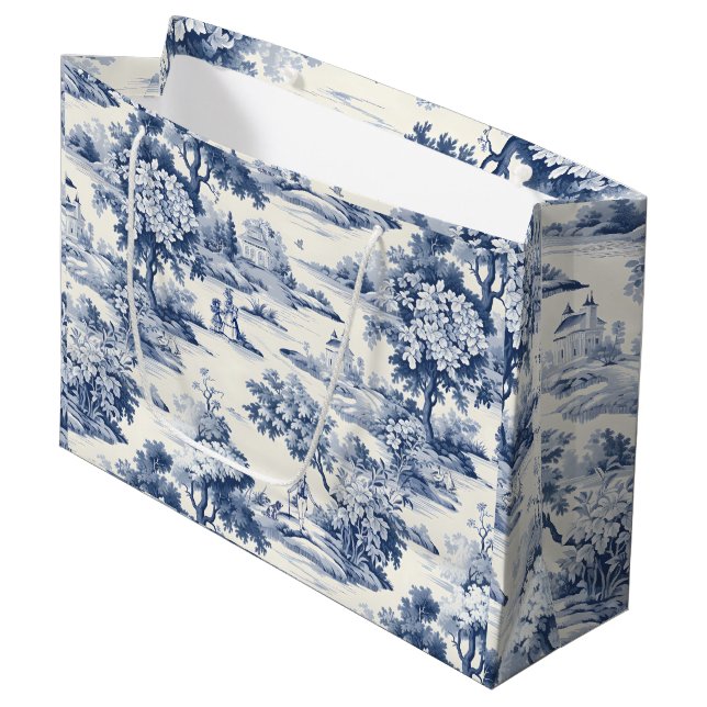 Toile de jouy,blue and white,porcelain, large gift bag (Front Angled)