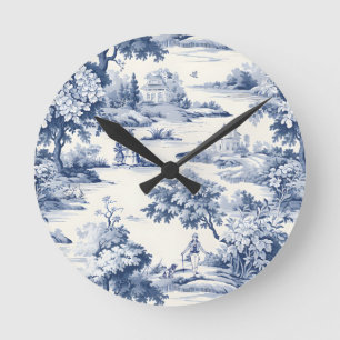 Toile de jouy,blue and white,porcelain, round clock