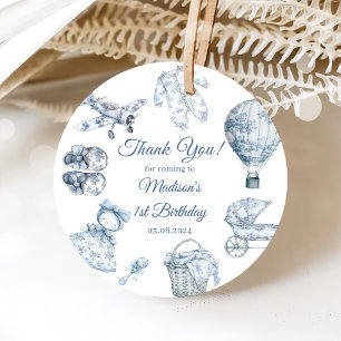 Toile De Jouy Blue Birthday Party Favour Tags