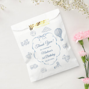 Toile De Jouy Blue Bow Birthday Party Favour Bag