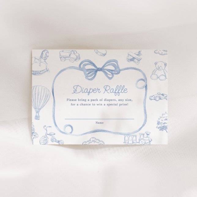 Toile de Jouy Blue Bow Chinoiserie Diaper Raffle Enclosure Card (Creator Uploaded)