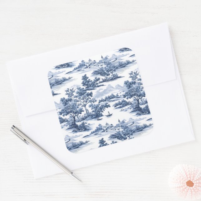 Toile de jouy ,blue china ,porcelain,blue willow  square sticker (Envelope)