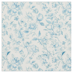 Toile de jouy Blue Chinoiseries Peonies Floral Fabric