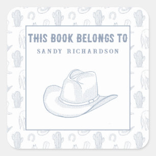 Toile de Jouy Blue Cowboy - Bookplate Square Sticker