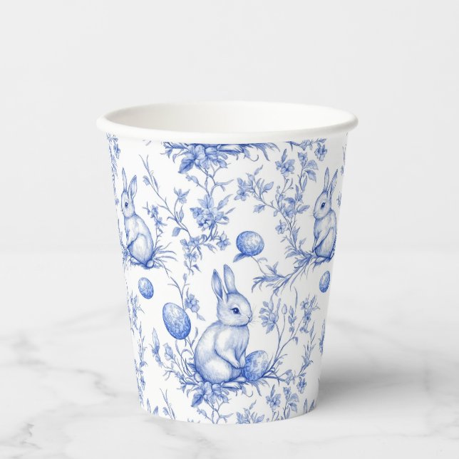 Toile De Jouy Blue Easter Bunny Paper Cups (Front)