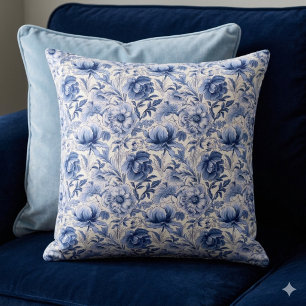 Toile de Jouy. Blue French toile. Throw Pillow