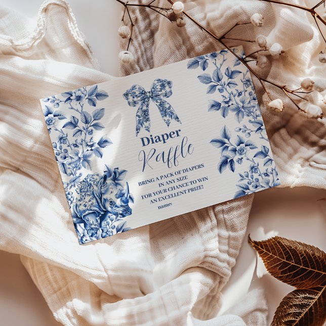 Toile De Jouy Bow Baby Shower Diapper Raffle Enclosure Card (Creator Uploaded)