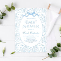 Toile De Jouy Bow Baby shower Invitation garçon