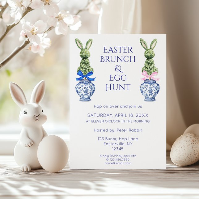 Toile De Jouy Bunny Easter Brunch and Egg Hunt Invitation (Creator Uploaded)